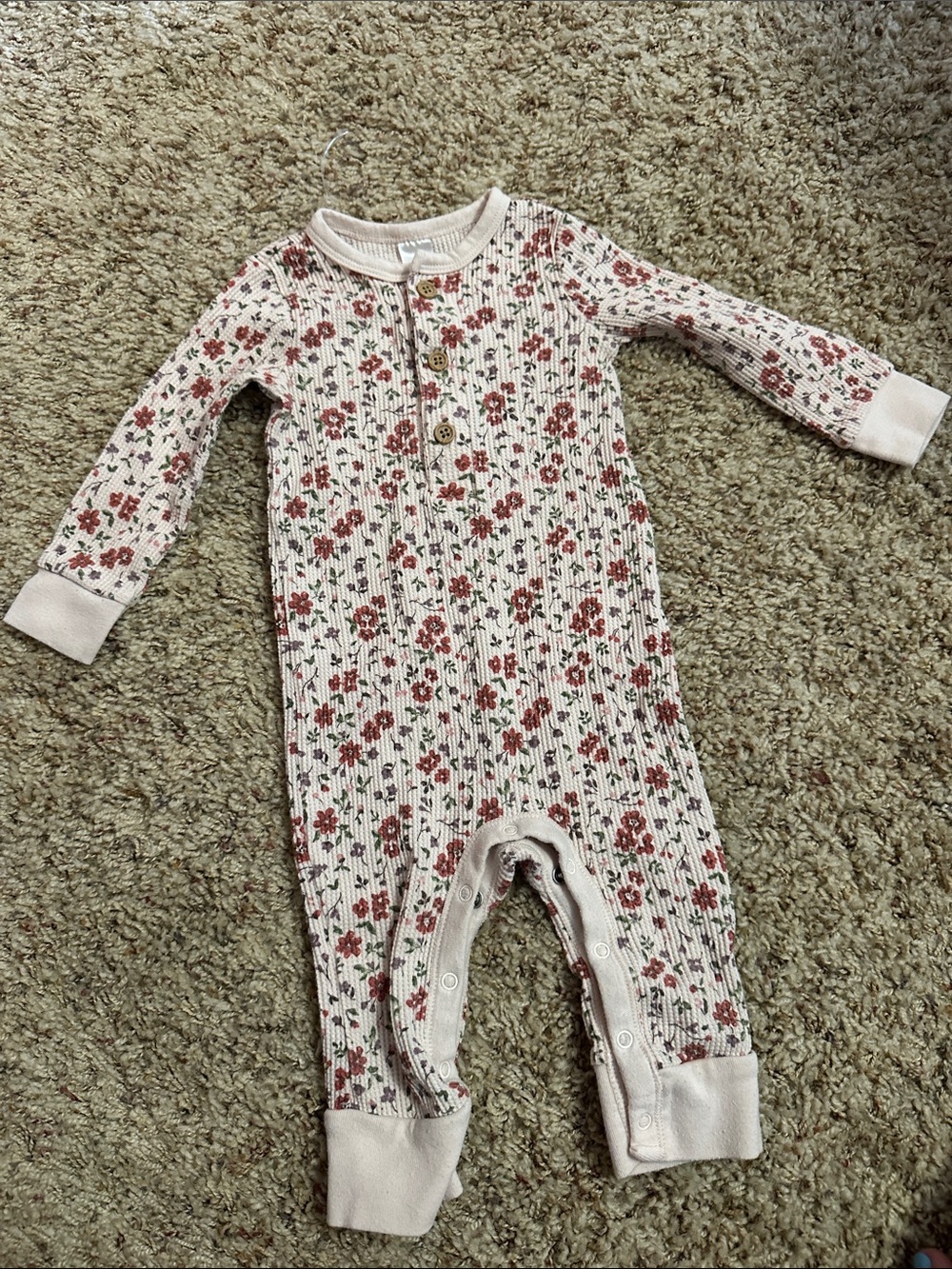 Soft Pink Floral Ribbed One-Piece for Infants Size 6-9 mos.